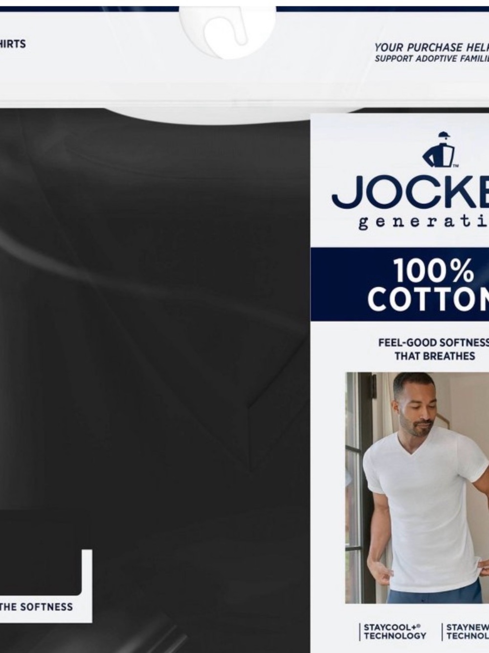 Jockey Men’s 100% Cotton V-Neck Shirt - Black